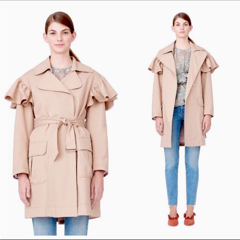 Rebecca Taylor Faille Ruffle Trim Trench Coat Medium EUC